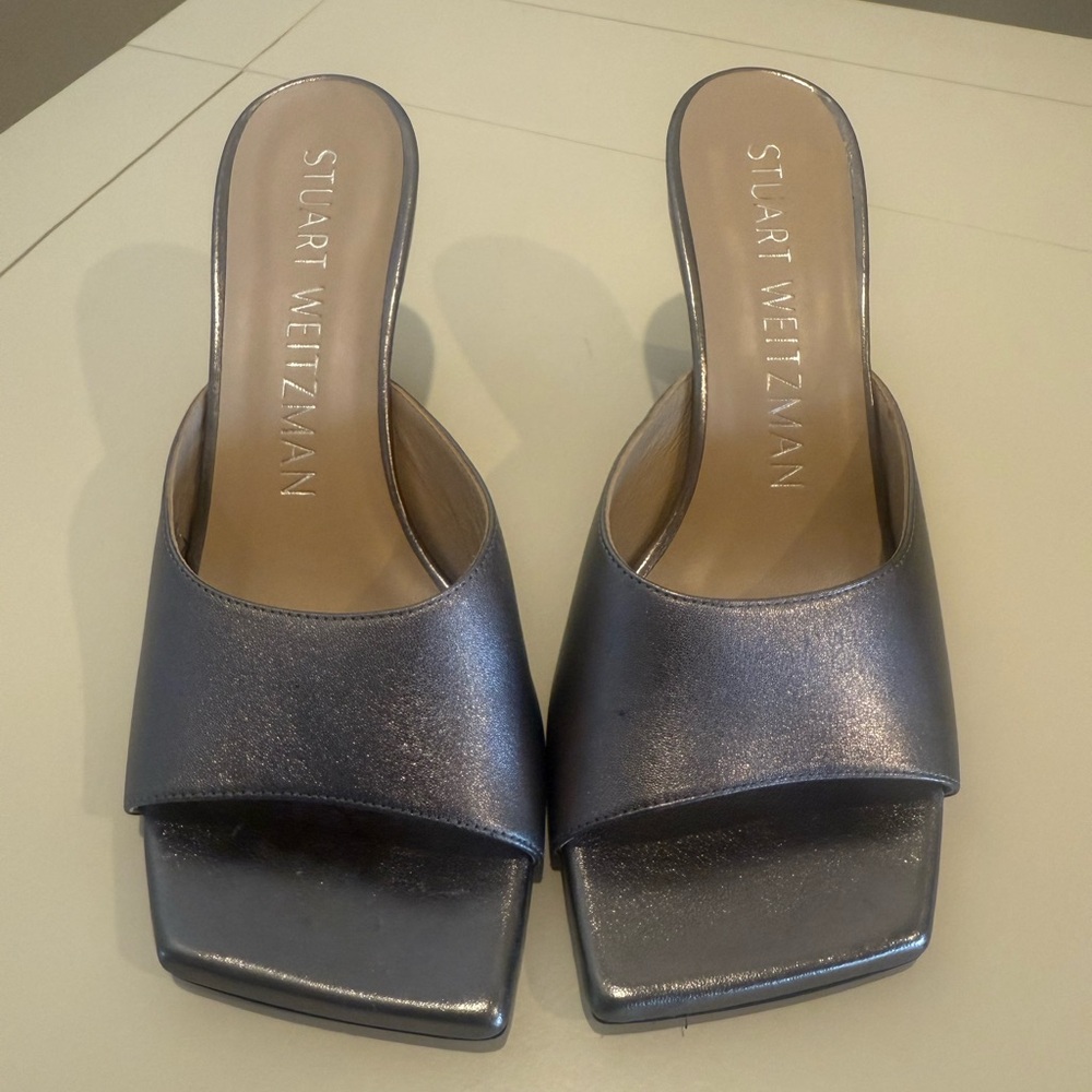 Stuart Weitzman Tia Gunmetal Gray Metallic Women's Slide Heal size 6.5
